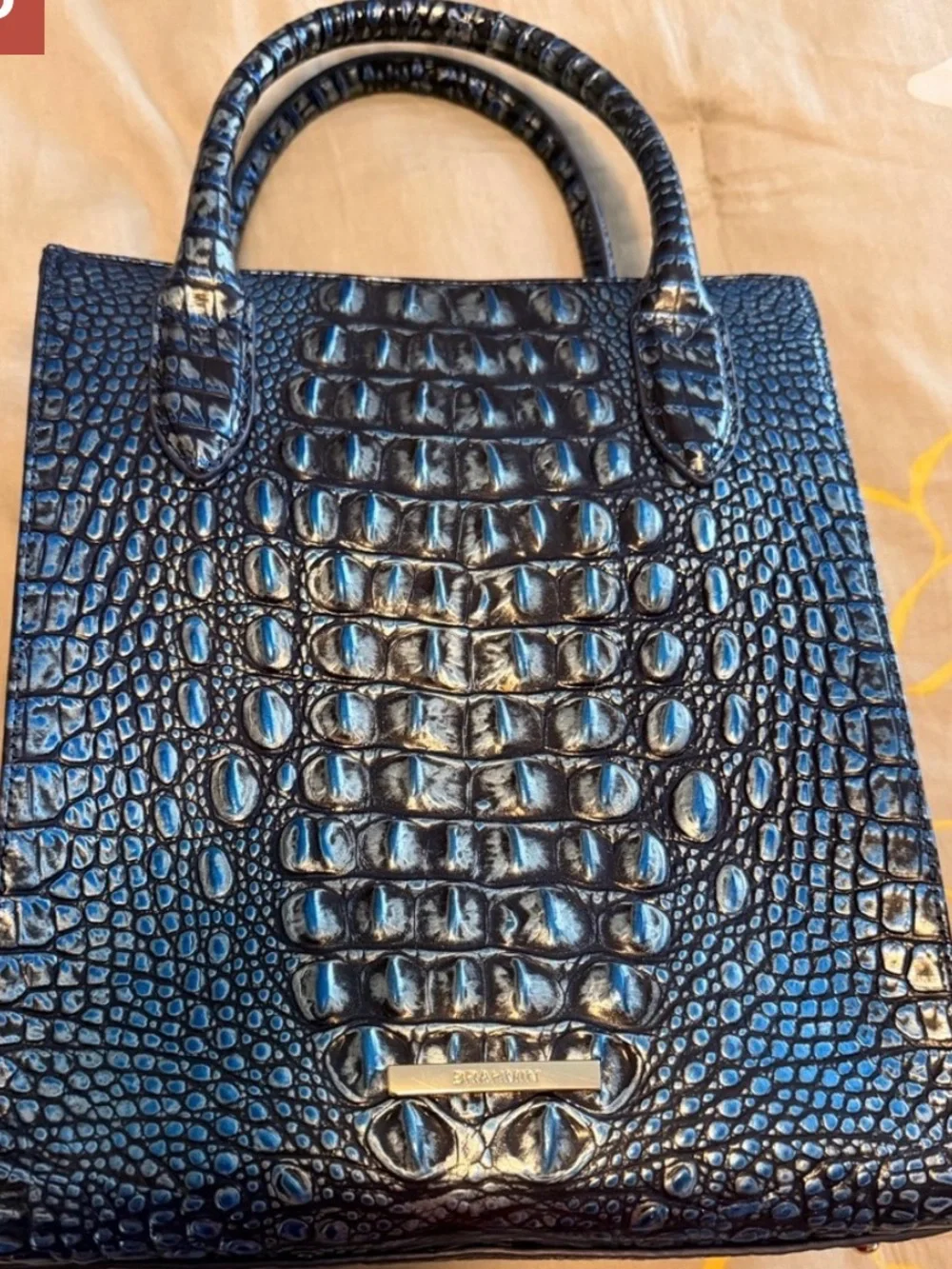 Brahmin Blue Croc-Embossed Satchel